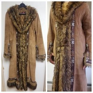 Vintage Fur Trim Suede Coat